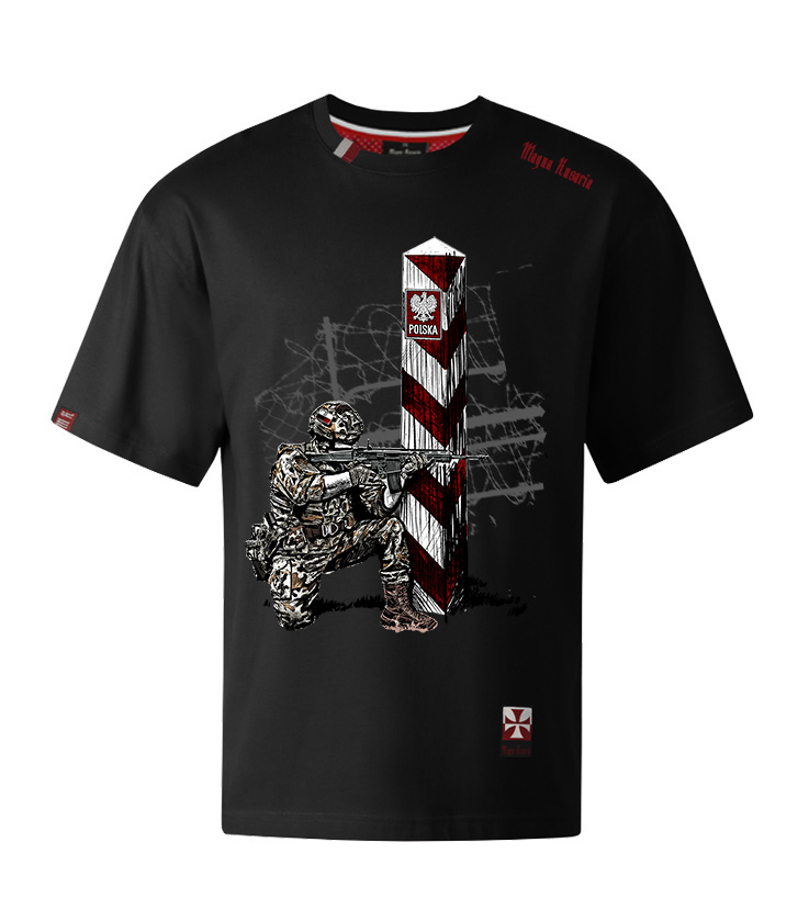 Koszulka patriotyczna, męska - granica (czarna)