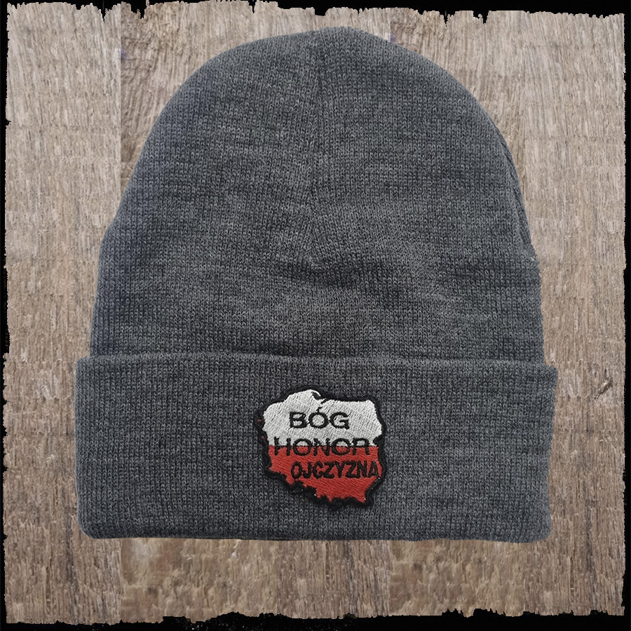 Czapka z haftem - Bóg, Honor, Ojczyzna - kolor szary melanż.