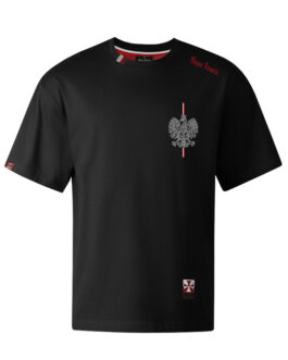 Koszulka patriotyczna, męska - godło, kontur (czarna)