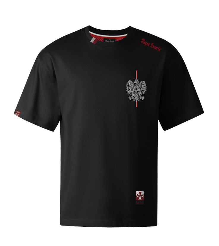 Koszulka patriotyczna, męska - godło, kontur (czarna)
