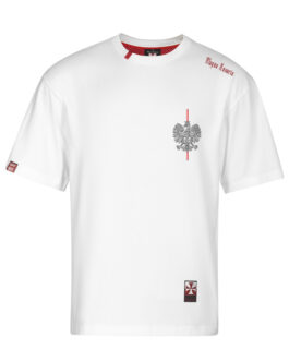 Koszulka patriotyczna, męska - godło, kontur (biała)