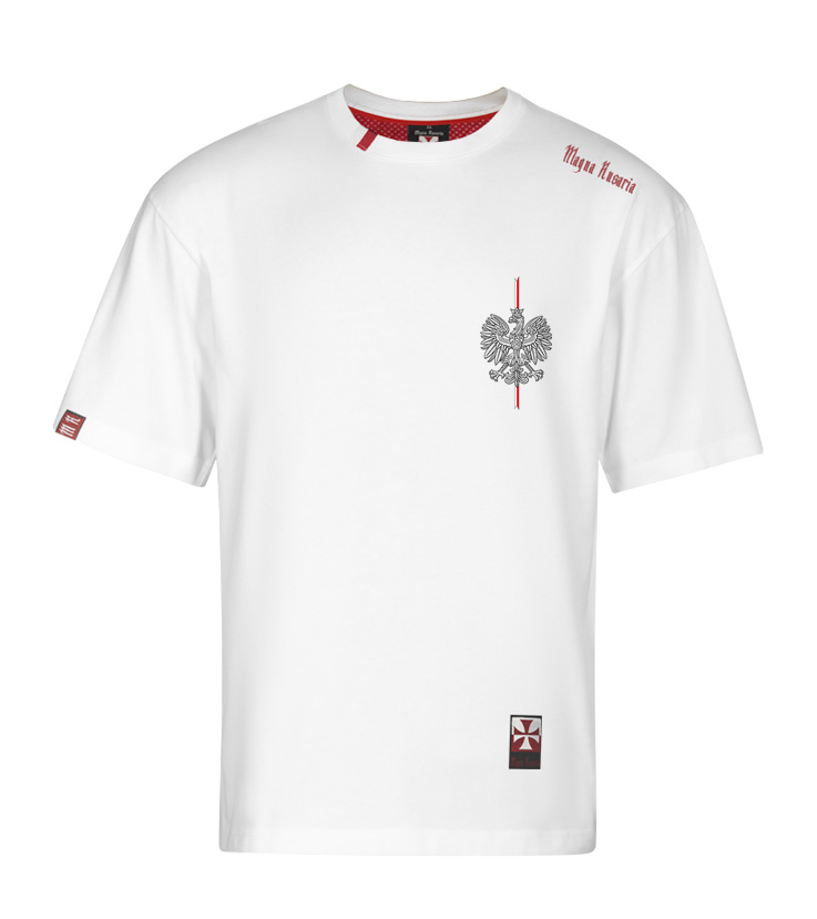 Koszulka patriotyczna, męska - godło, kontur (biała)