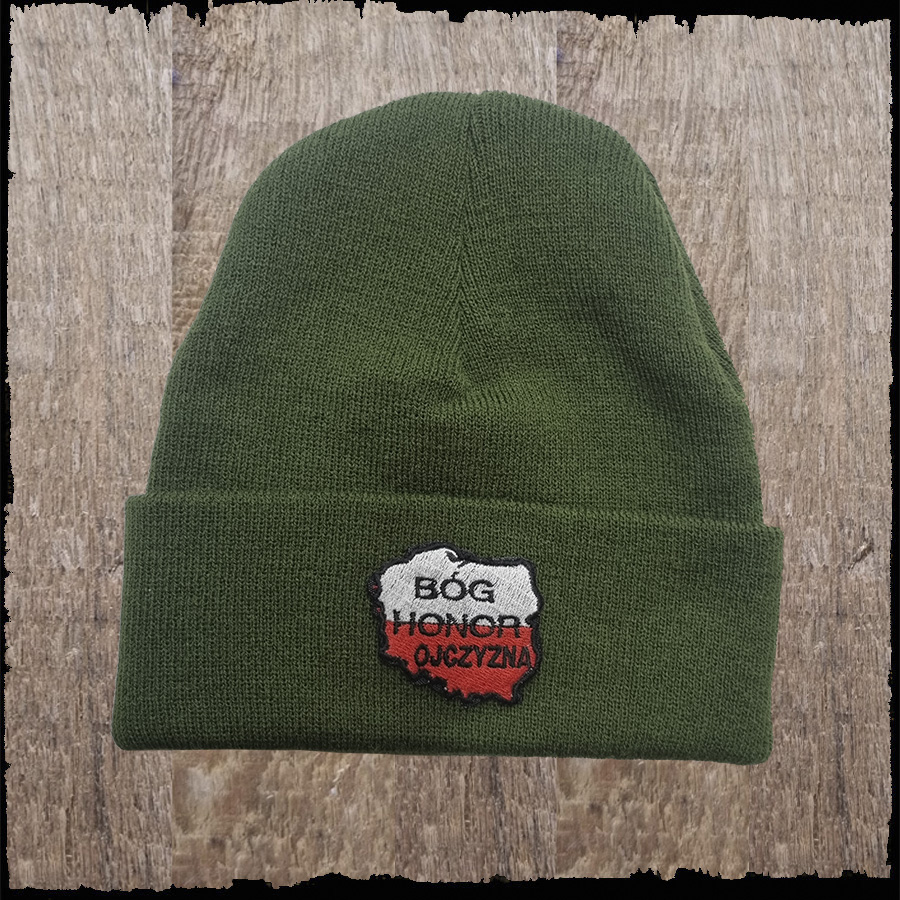 Czapka z haftem - Bóg, Honor, Ojczyzna - kolor khaki.