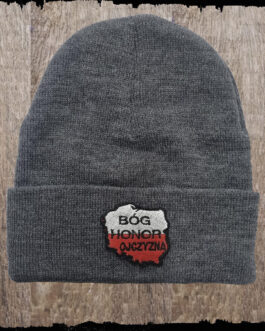 Czapka z haftem - Bóg, Honor, Ojczyzna - kolor szary melanż.