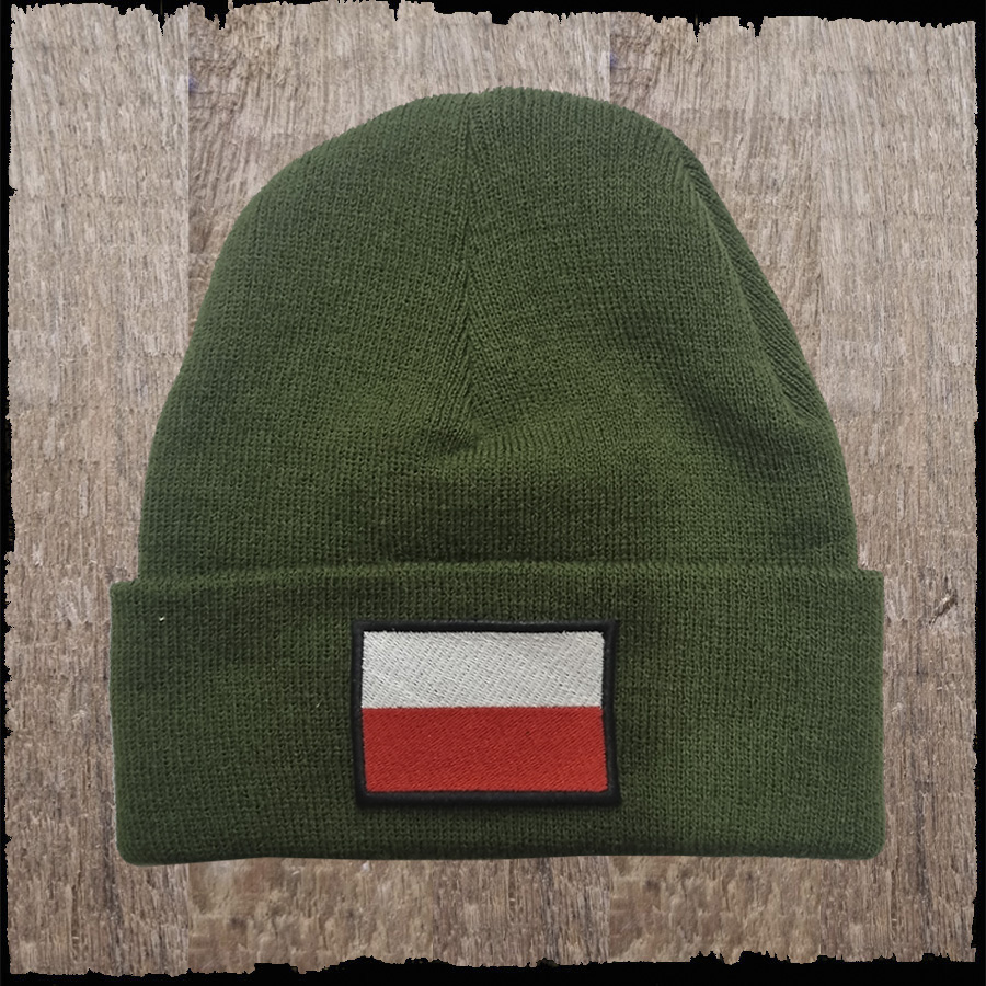 Czapka z haftem -Flaga- kolor khaki.