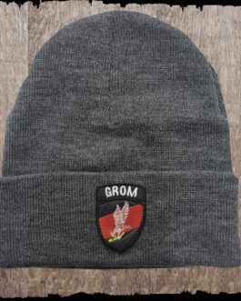 Czapka z haftem -GROM - kolor szary melanż.