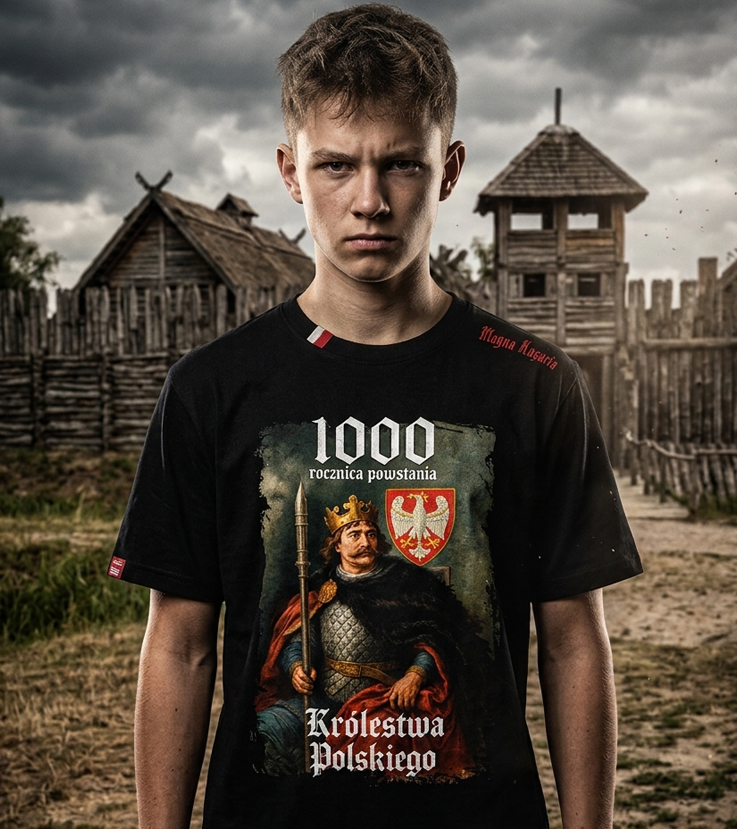 Koszulka patriotyczna, męska - 1000 lat Królestwa Polskiego, czarna.