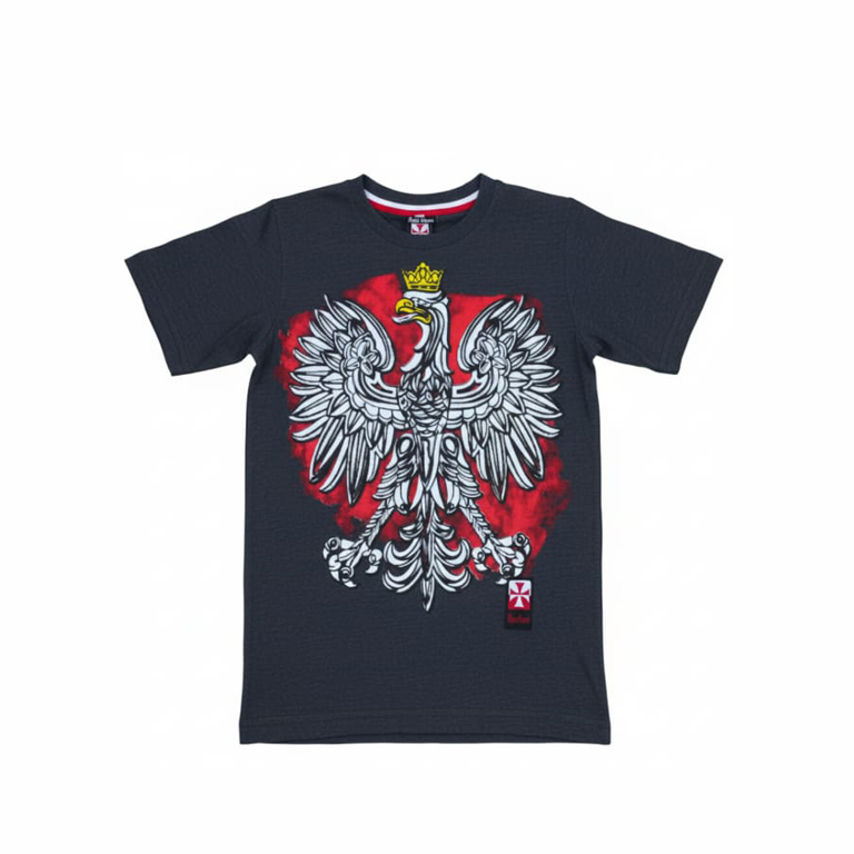 Koszulka patriotyczna dziecięca - godło - szara - ciemna