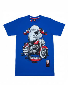 Koszulka patriotyczna dziecięca - motocykl - niebieska