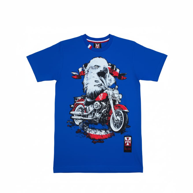 Koszulka patriotyczna dziecięca - motocykl - niebieska