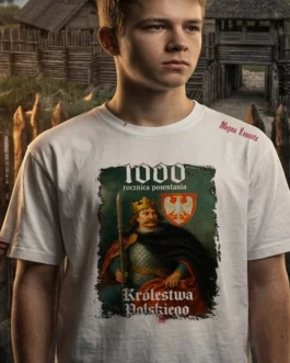 Koszulka patriotyczna, męska - 1000 lat Królestwa Polskiego, biała.