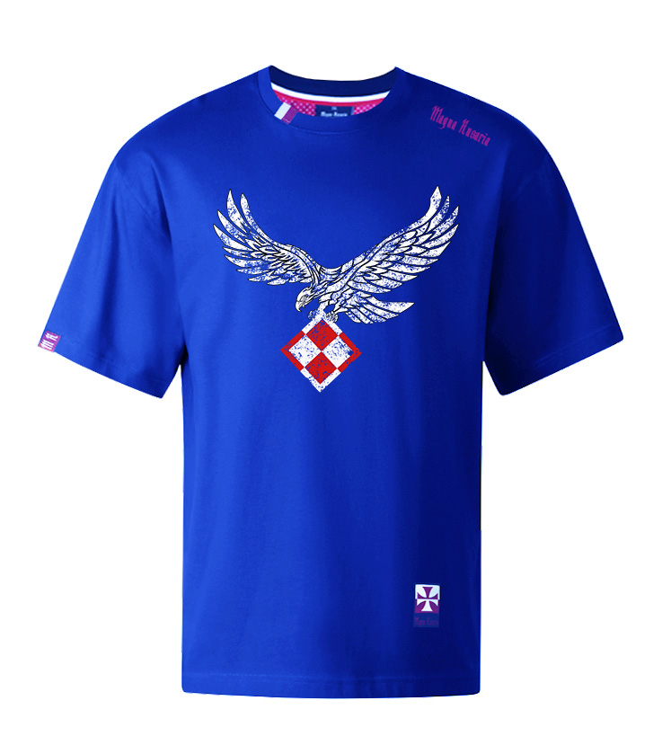 koszulka patriotyczna męska - orzeł (tribal) szachownica - niebieska