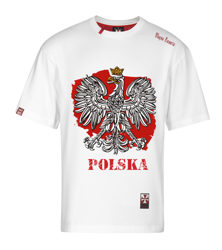 Koszulka patriotyczna, męska - godło, (biała)